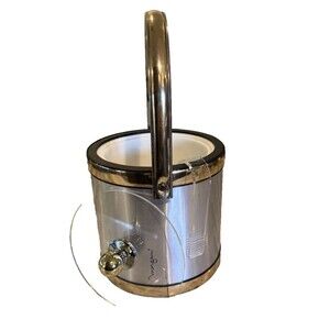 Morgan Ice Bucket MCM Barware MCM 8" x 8" Gold Silver Tongs Top w/ Knob Vintage